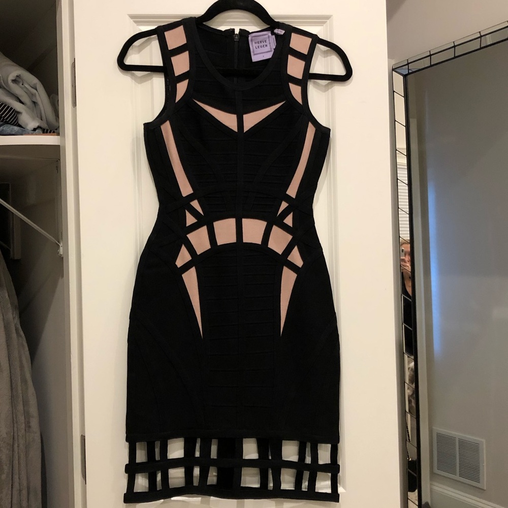 Herve Leger cocktail dress - black & nude.